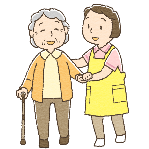 歩行介助をするヘルパーのイラスト